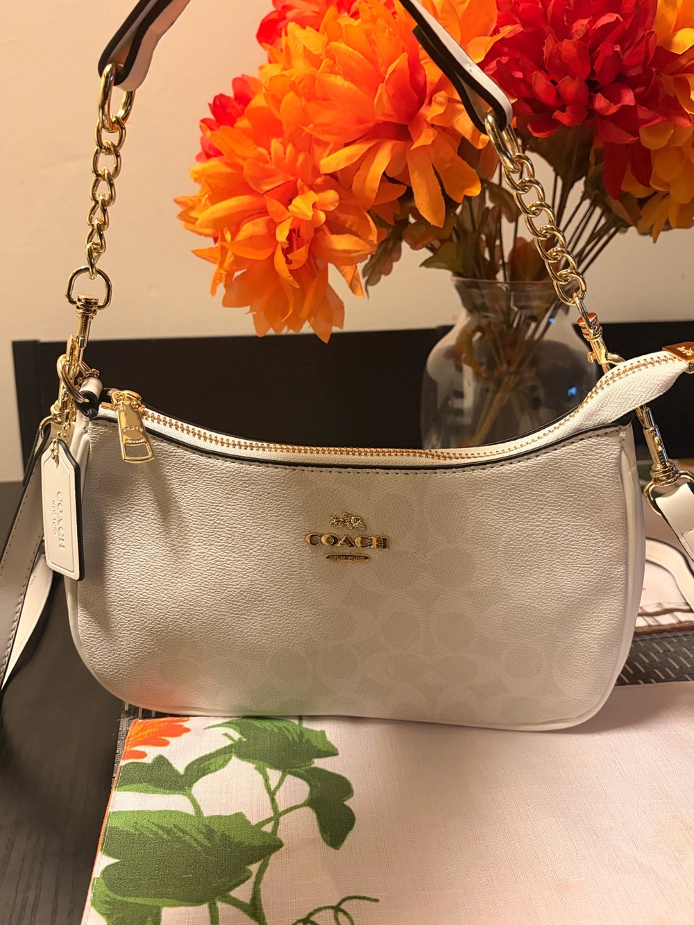 Coach Teri 2Way Shoulder Bag White Signature Canvas